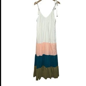 Old Navy Sleeveless Tasseled Color-Block All-Day Maxi Swing Dress 100% cotton M